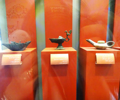 Oil burners on display at Mirror and Lighting Museum in Yazd