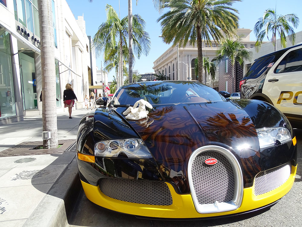 Leo's Rabbit Driving Bugatti at Rodeo Drive in LA.